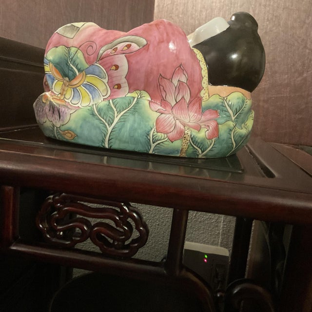 Ceramic Vintage Ceramic Glazed Little Girl Figurine Resting on a Pillow For Sale - Image 7 of 8
