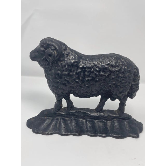 Antique 19thC Cast Iron Ram Door Stops Set of 3, 2 Black 1 White Free-Standing Heavy For Sale - Image 4 of 18