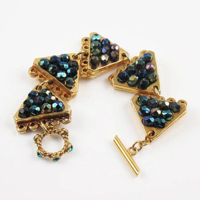 Contemporary Claire Deve Geometric Gilded Jeweled Bangle Bracelet For Sale - Image 3 of 7