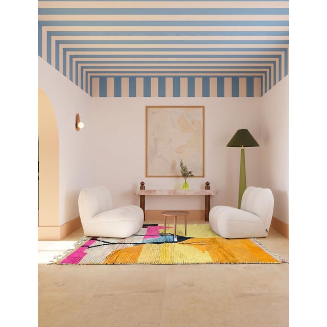 Boujad Rug | Handwoven Berber Wool Rug with Sunset Field and Totemic Figure This striking Boujad rug features a dramatic...