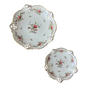 Antique Rosenthal Moliere Moosrose Pierced Dish/Plate Set- 2 Pieces
