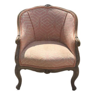 Vintage Louis XV French-Style Pink VelvetBarrel-Back Accent Chair Vintage For Sale