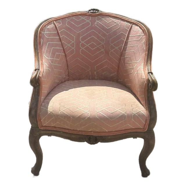 Vintage Louis XV French-Style Pink VelvetBarrel-Back Accent Chair Vintage For Sale
