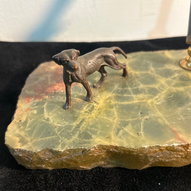 Beautiful Bronze dog mounted on antique pen holder. Made in France. A fantastic gift or impressive desk item.
