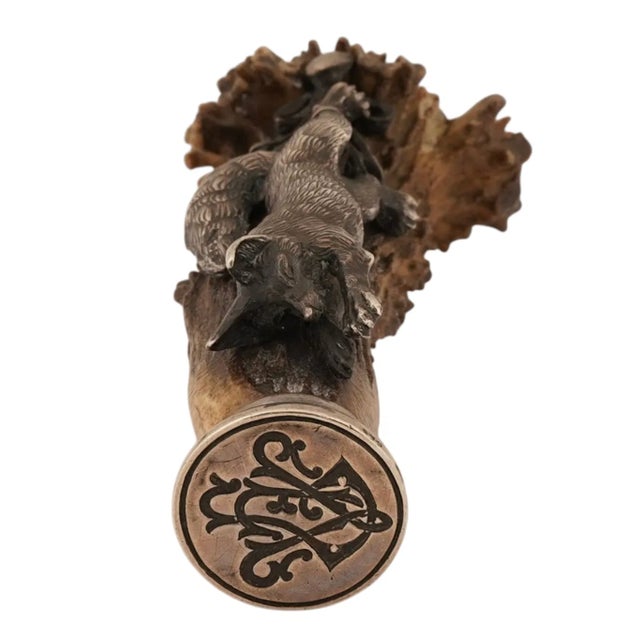 Bone Austrian Silver Fox and Stag Antler Desk Seal by Georg Adam Scheid Circa 1900 For Sale - Image 7 of 8