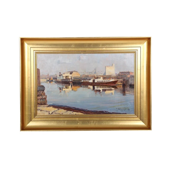 Gunnar Bundgaard, Harbor Motif, 1970s, Oil on Canvas, Framed For Sale