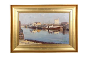 Gunnar Bundgaard, Harbor Motif, 1970s, Oil on Canvas, Framed