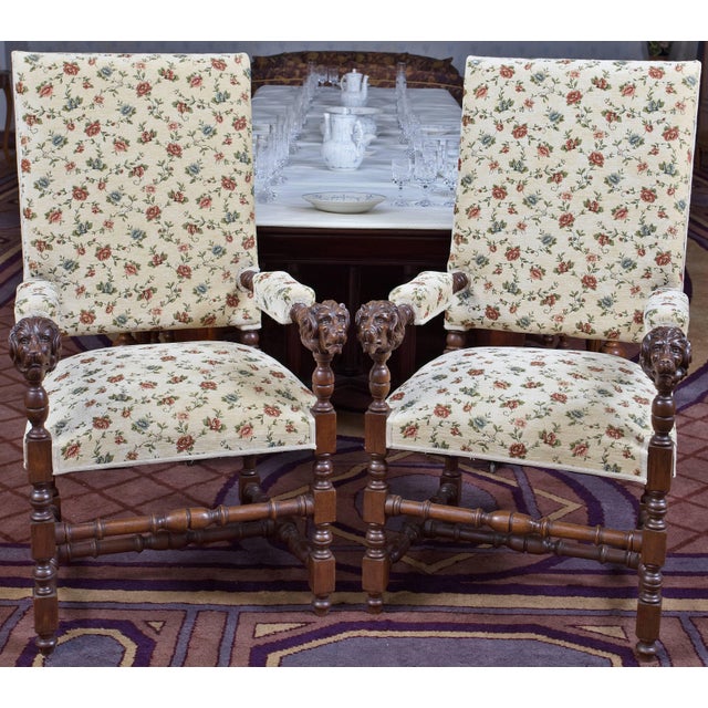 19th Century Oak Armchairs with Lion Carvings, 1880, Set of 2 For Sale - Image 5 of 7
