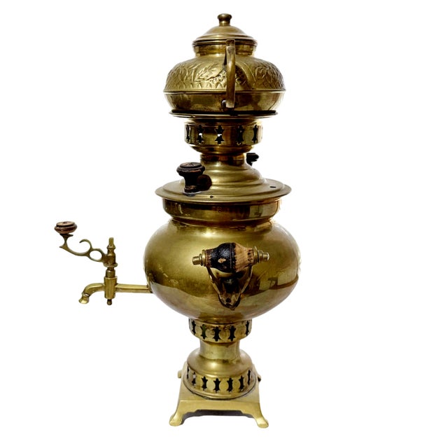 Exude old-world elegance with this striking late 19th century traditional brass samovar set. A classic icon of Eastern...