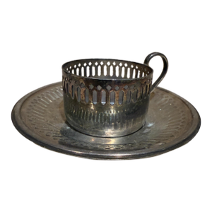 Demitasse Silver Cup Holder and Saucer Set of 6 by Selandia Silver Brazil