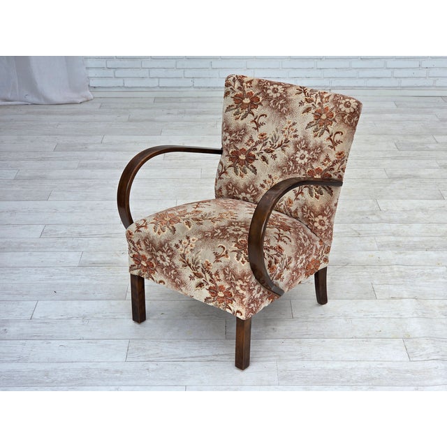 Art Deco Danish Armchair in Furniture Velour and Beech Wood, 1950s For Sale - Image 3 of 18