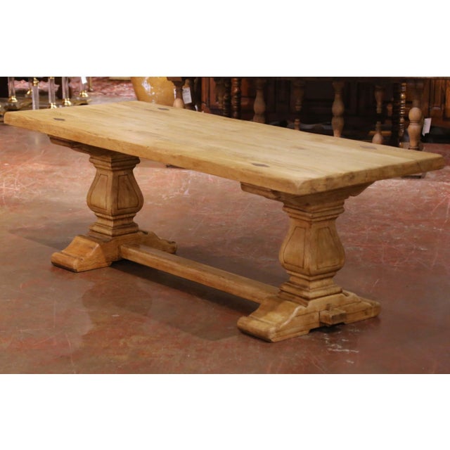 Early 20th Century Early 20th Century French Louis XIII Bleached Oak Trestle Refectory Dining Table For Sale - Image 5 of 7