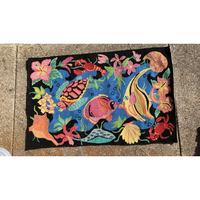 Hand Hooked Wool Under the Sea Rug motif.