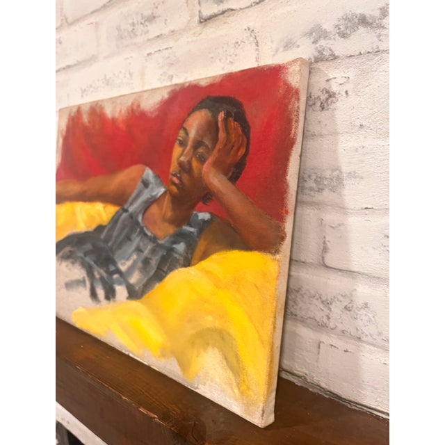 Vintage Original Modernist Figurative Painting Reclining Woman Red Yellow Abstract Art Mid Century For Sale In Washington DC - Image 6 of 8