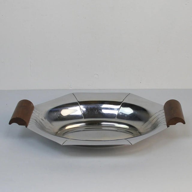 Art Deco Tray in Chromed Metal and Wood For Sale - Image 3 of 4