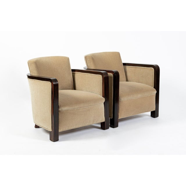 1920s French Art Deco Mohair Lounge Chairs by Eric Bagge for Mercier Frères, Macassar Ebony, 1920s For Sale - Image 5 of 13