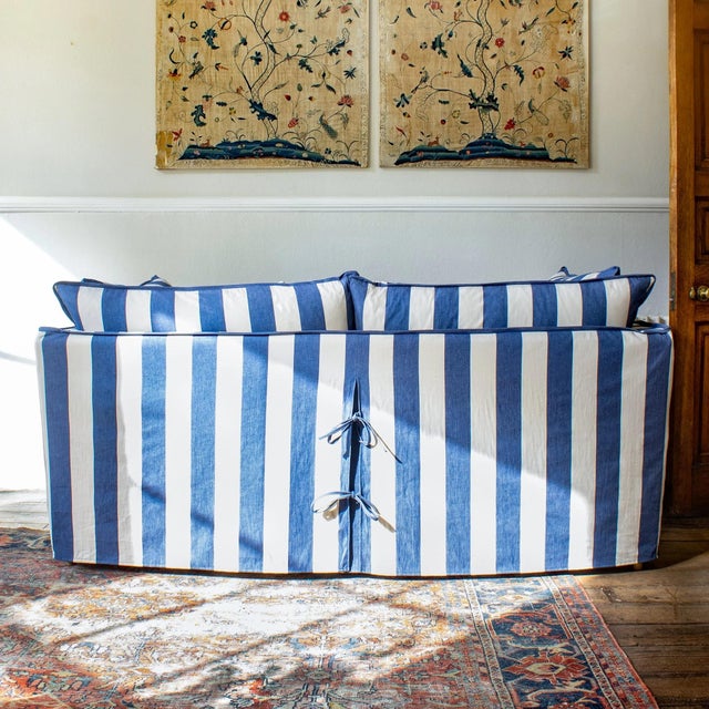 Sophie Conran Coco 2.5 Seater Sofa - Sea Holly Blue Stripes with Knife Edge Cushion For Sale - Image 4 of 12