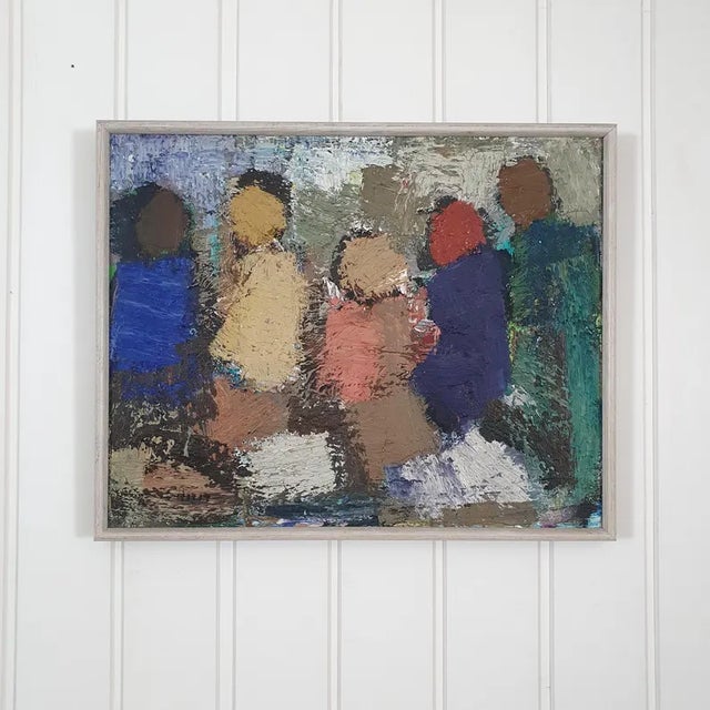Paint 1960s Mid-Century Swedish Abstract Figurative Oil Painting "Gruppen" by Gösta Falck For Sale - Image 7 of 18