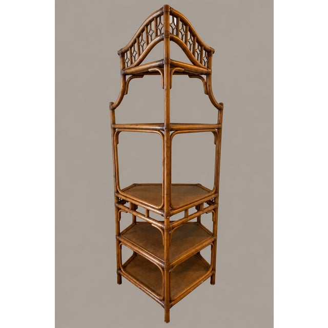Ralph Lauren Vintage Rattan and Wicker Five Tier Pagoda Etagere With Fretwork For Sale - Image 4 of 9