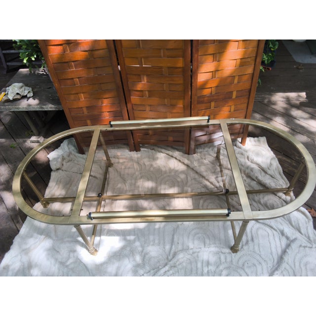 Vintage Mid-Century Hollywood Regency Racetrack Oval Brass & Glass Coffee Table in the Style of Maison Jansen For Sale - Image 10 of 10