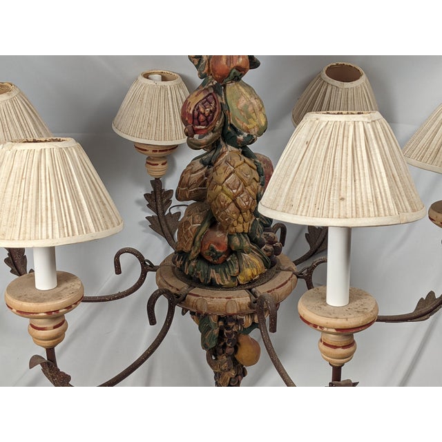 Vintage Italianate Polychrome Carved Wood Fruit & Iron 6-Light Chandelier For Sale - Image 12 of 15