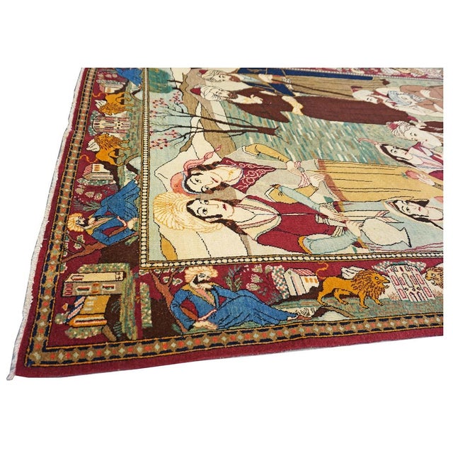 Persian Antique Persian Kashan Wool 4X7 Multicolor Handmade Pictorial Area Rug #9900881 For Sale - Image 3 of 12