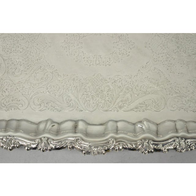 Vintage Victorian Silver Plated Footed Twin Handle Serving Platter Bar Tray For Sale - Image 10 of 15