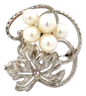 1990s Mikimoto Akoya Pearl Brooch Sterling Silver 6 mm 5.24 Grams Estate