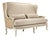 Leon Wingback Settee Ivory Hemp Linen/Burlap Bench with White Painted Frame For Sale