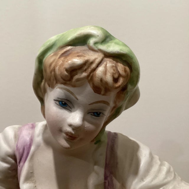 Antique White Early 20th Century Italian Hand Painted Pheasant Woman Large Porcelain Sculpture/ Figurine For Sale - Image 8 of 13