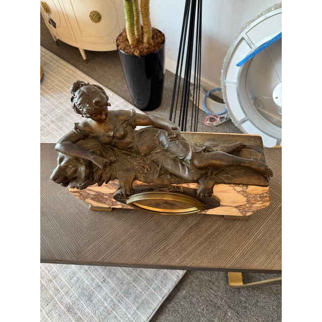 Art Deco Vintage Marble & Bronze Art Deco Stye Clock For Sale - Image 3 of 10