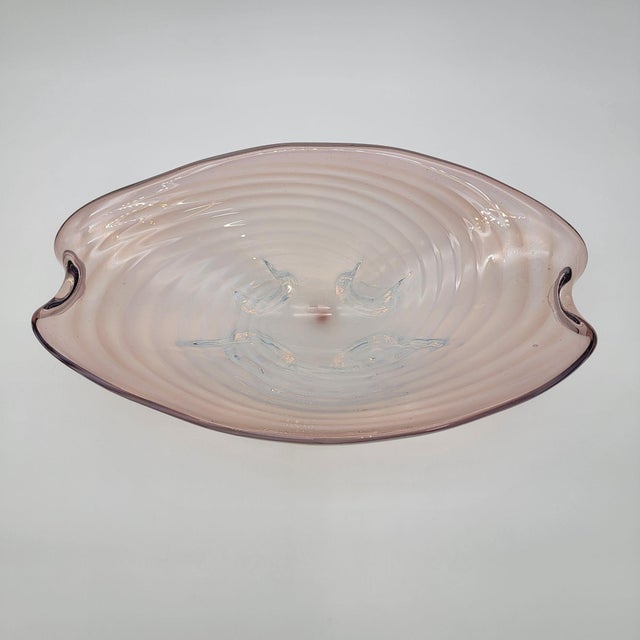 Pink Large Cenedese Murano Glass Footed Console Bowl Pink Sommerso Swirl For Sale - Image 8 of 15