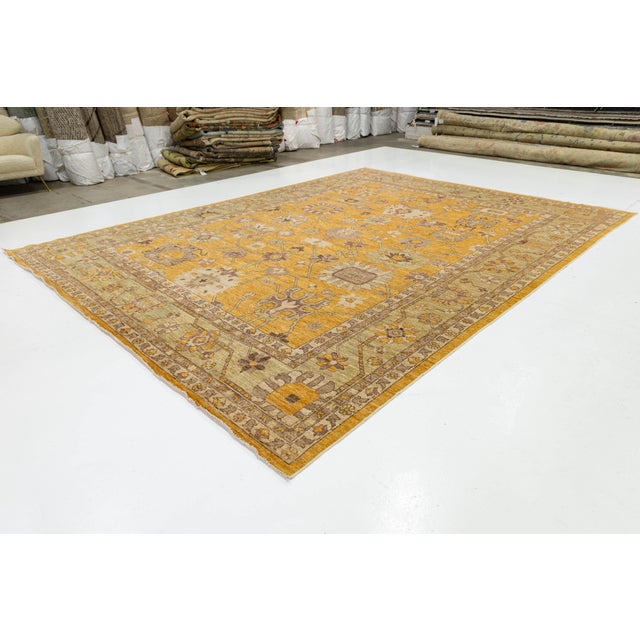 12x15 Modern Oushak Style Hand-Knotted Wool Area Rug – Golden Saffron & Sage For Sale In New York - Image 6 of 11