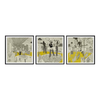 Pool Party Triptych by Steve Moors, 95"x31" Framed For Sale