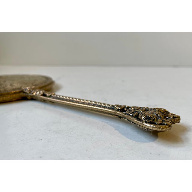 Metal French Hand Mirror in Etched and Reticulated Bronze For Sale - Image 7 of 12