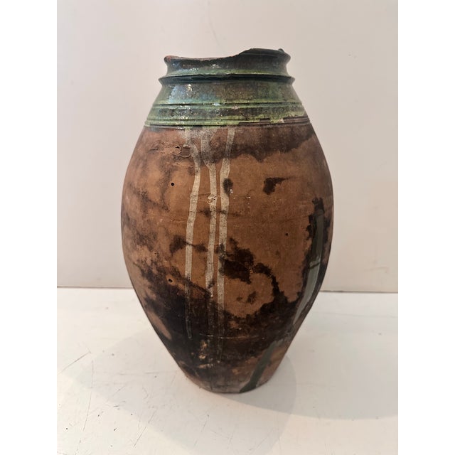 French French Vintage Vessel With Green Glaze Accents For Sale - Image 3 of 9