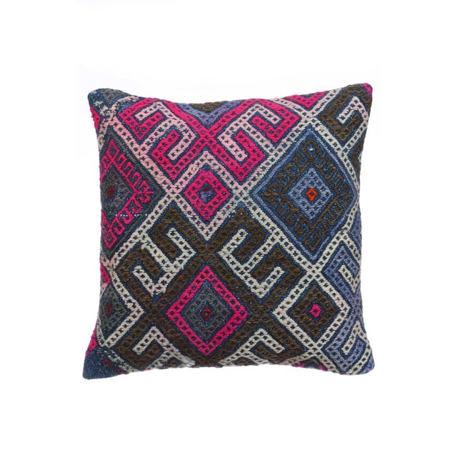 Pink & Blue Decorative Kilim Pillow Cover For Sale - Image 4 of 4