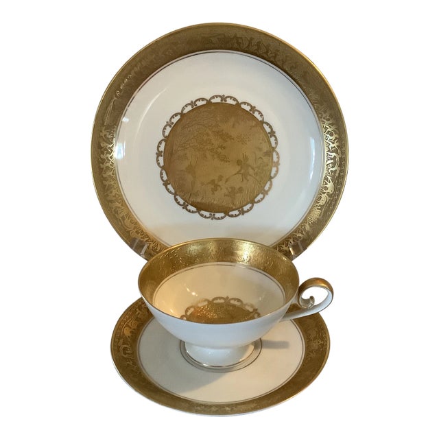 Bavarian Gilded Nymphs and Fairies Motif Tea Cup & Plates For Sale