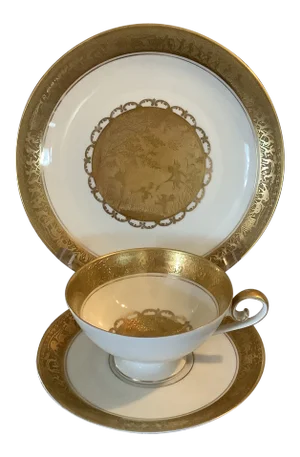 Bavarian Gilded Nymphs and Fairies Motif Tea Cup & Plates