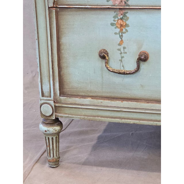 Antique French Floral Painted Mahogany Dresser With Matching Mirror For Sale - Image 9 of 18