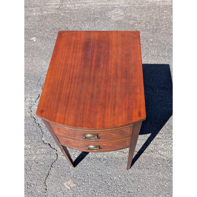Vintage Bow Front Mahogany Two Drawer Side Table/Nightstand For Sale - Image 4 of 13