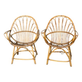 Rattan Armchairs, France, 1960s, Set of 8 For Sale