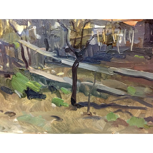 Paper 1970s Oil Painting Village by the River For Sale - Image 7 of 10