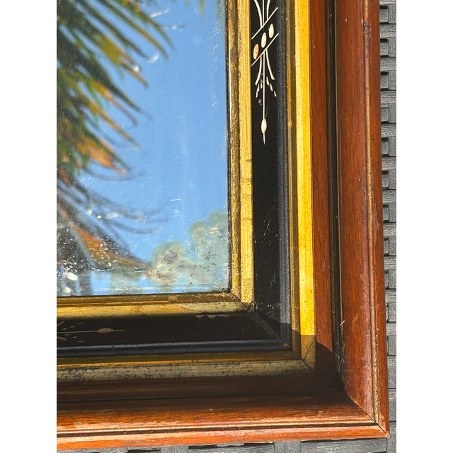 Antique Small Victorian Ebonized and Gilded Wall Mirror With Reverse Painted Glass Stacked Frames For Sale - Image 10 of 12
