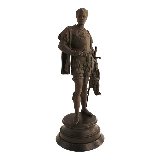 Antique Large Spelter Sculpture of Renaissance Nobleman, French 19th Century For Sale