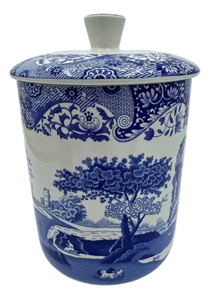 Vintage Spode Blue Italian Covered Jar Canister With Lid