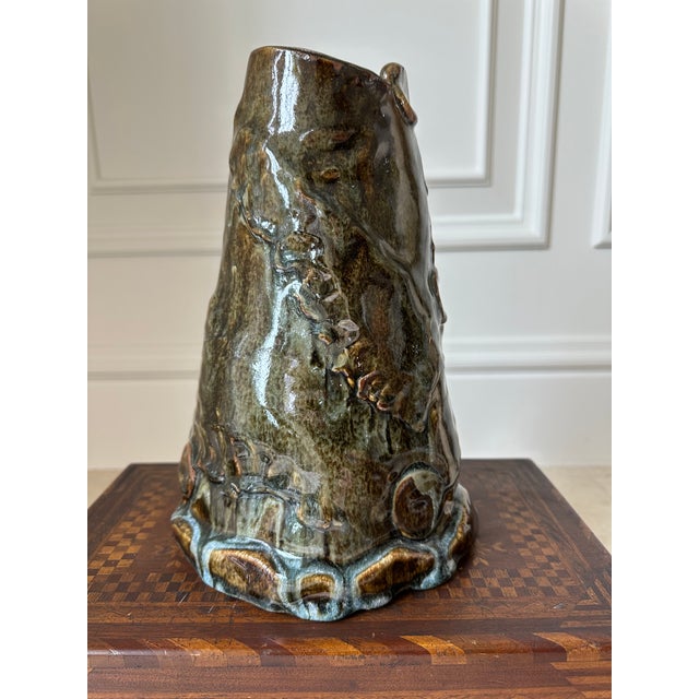 Fabulous Large Handmade Brutalist Ceramic Vase, Dating to the 1970’s. Well made organic, triangular shaped vessel with...