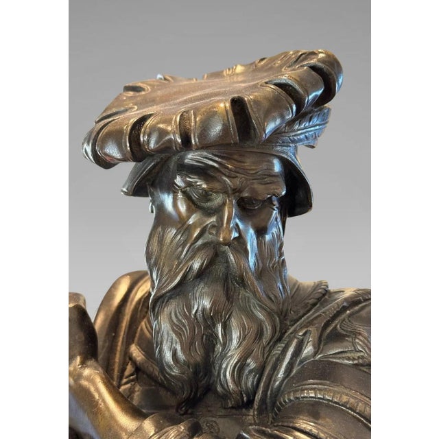 Antique 25” Signed French Bronze Sculpture the Landsknecht by Albert-Ernest Carrier Belleuse For Sale In Portland, ME - Image 6 of 13
