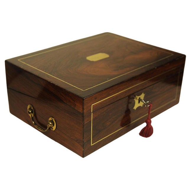 Victorian Rosewood Writing Slope with Brass and Leather Inlay, UK, 1880, Set of 5 For Sale - Image 5 of 13