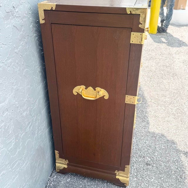 Vintage Chinese Wooden Highboy Armoire With Gold Accents For Sale - Image 4 of 10